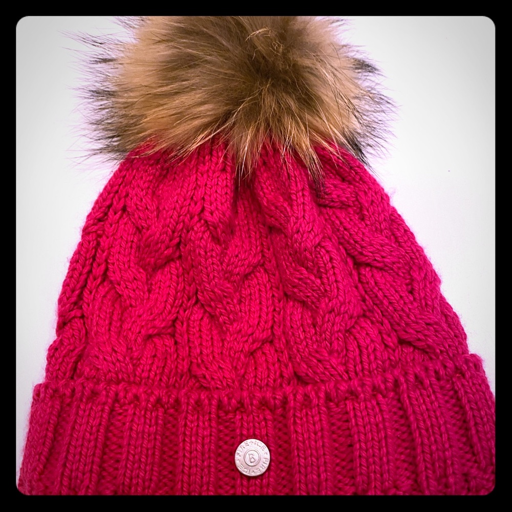 Bogner Fire and Ice Knit hat with Raccoon Fur Pom
